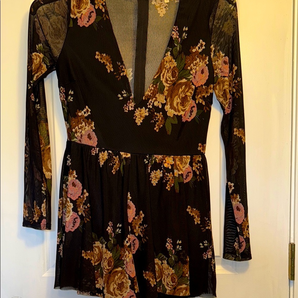 Charlotte Russe Sheer Black Floral Romper